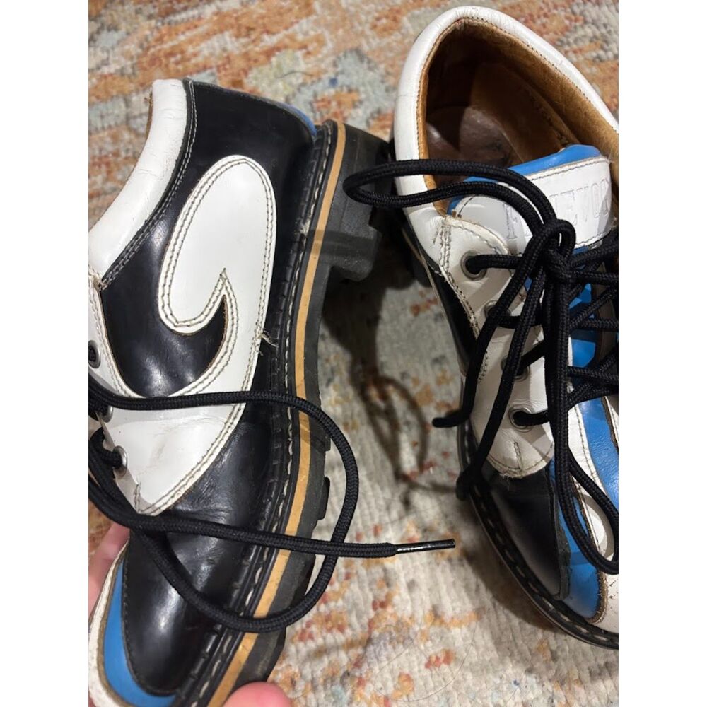 John Fluevog VTG Angel supervogs Derby Swirl Black White Blue Leather Size 5 E - Picture 5 of 8